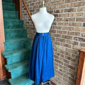 VTG 70s 80s Retro Blue Button Front Cotton Midi Maxi Skirt